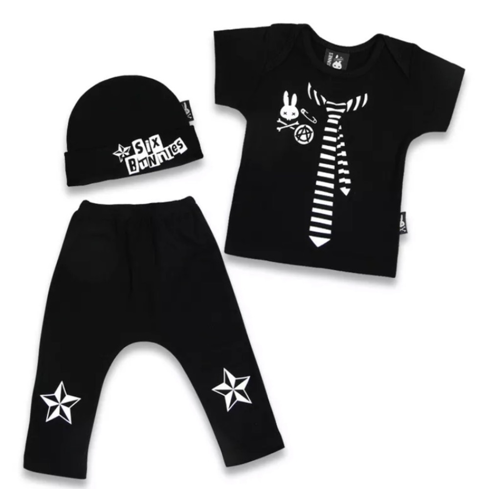 Baby Gift Set Little Punk Shirt Pants Hat Punk Rock Starter Kit by Six Bunnies